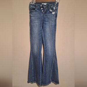 Flying Monkey Distressed Blue Hi Rise Flare Jeans